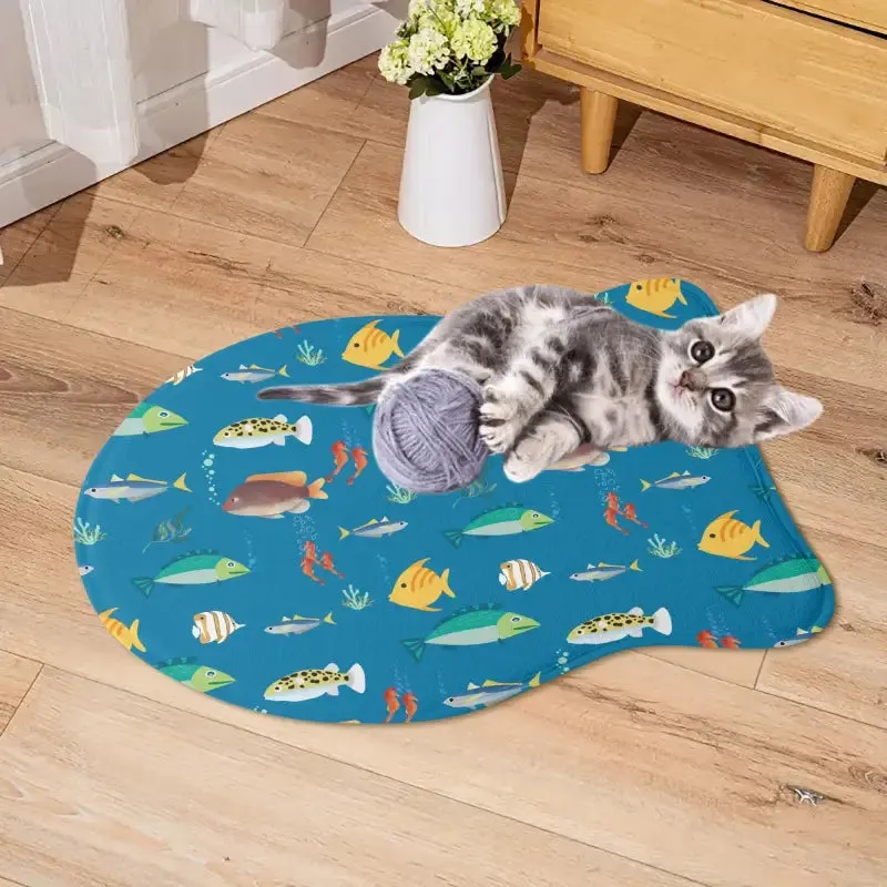 Colorful Fish Pet Mat Rug with Water-Resistant Blue Background