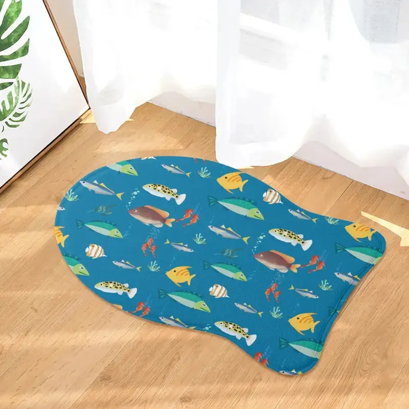 Colorful Fish Pet Mat Rug with Water-Resistant Blue Background
