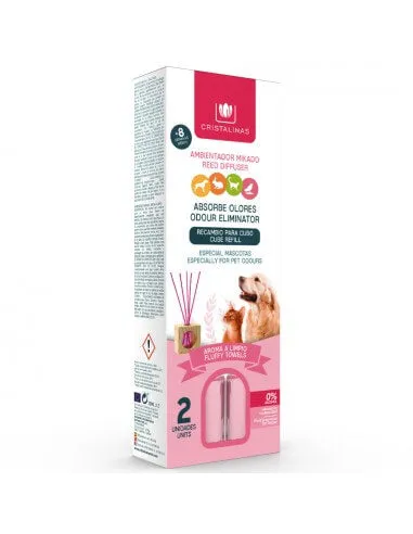 Cristalinas | Pet Odour Eliminating Wooden Cube Reed Diffuser Refill - Fluffy Towels Scent 2 x 30ml