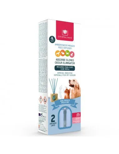 Cristalinas | Pet Odour Eliminating Wooden Cube Reed Diffuser Refill - Fresh Air Scent 2 x 30ml