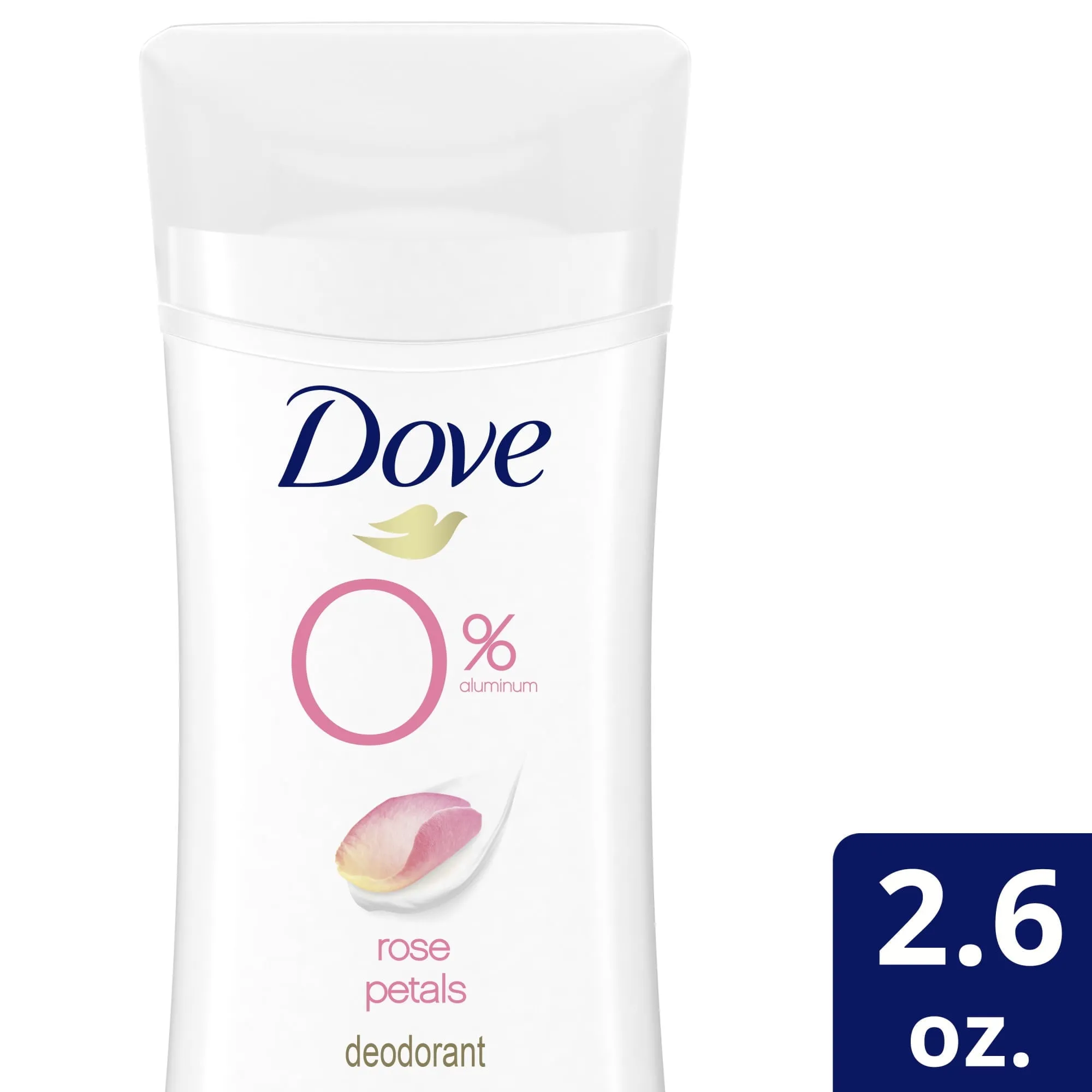 Dove 0% Aluminum Women's Antiperspirant Deodorant Stick, Rose Petals, 2.6 oz