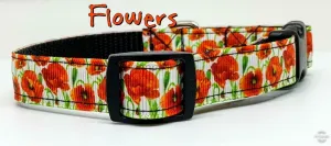 Flowers dog collar handmade adjustable buckle collar 5/8" wide or leash fabric Petcollarshandmade