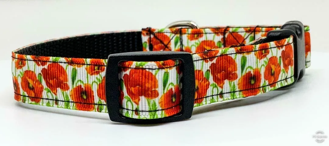 Flowers dog collar handmade adjustable buckle collar 5/8" wide or leash fabric Petcollarshandmade