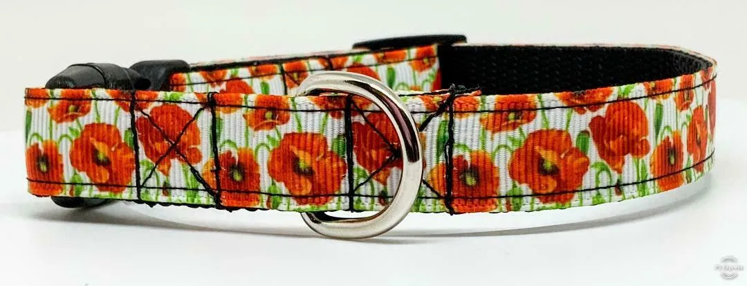 Flowers dog collar handmade adjustable buckle collar 5/8" wide or leash fabric Petcollarshandmade