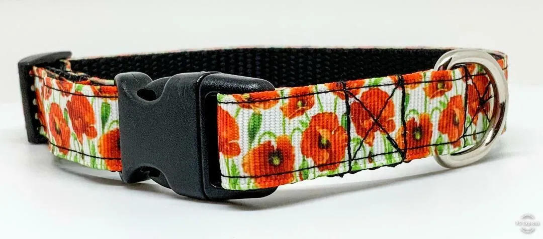 Flowers dog collar handmade adjustable buckle collar 5/8" wide or leash fabric Petcollarshandmade