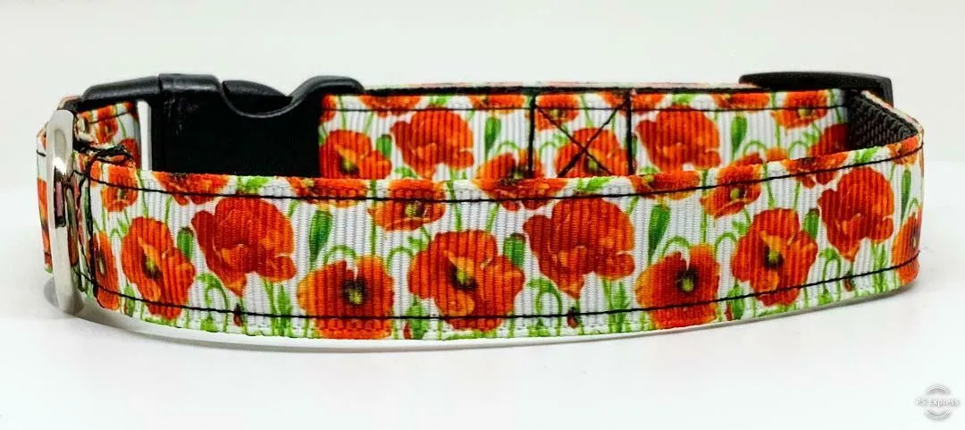 Flowers dog collar handmade adjustable buckle collar 5/8" wide or leash fabric Petcollarshandmade
