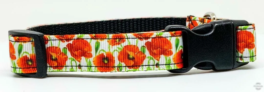 Flowers dog collar handmade adjustable buckle collar 5/8" wide or leash fabric Petcollarshandmade