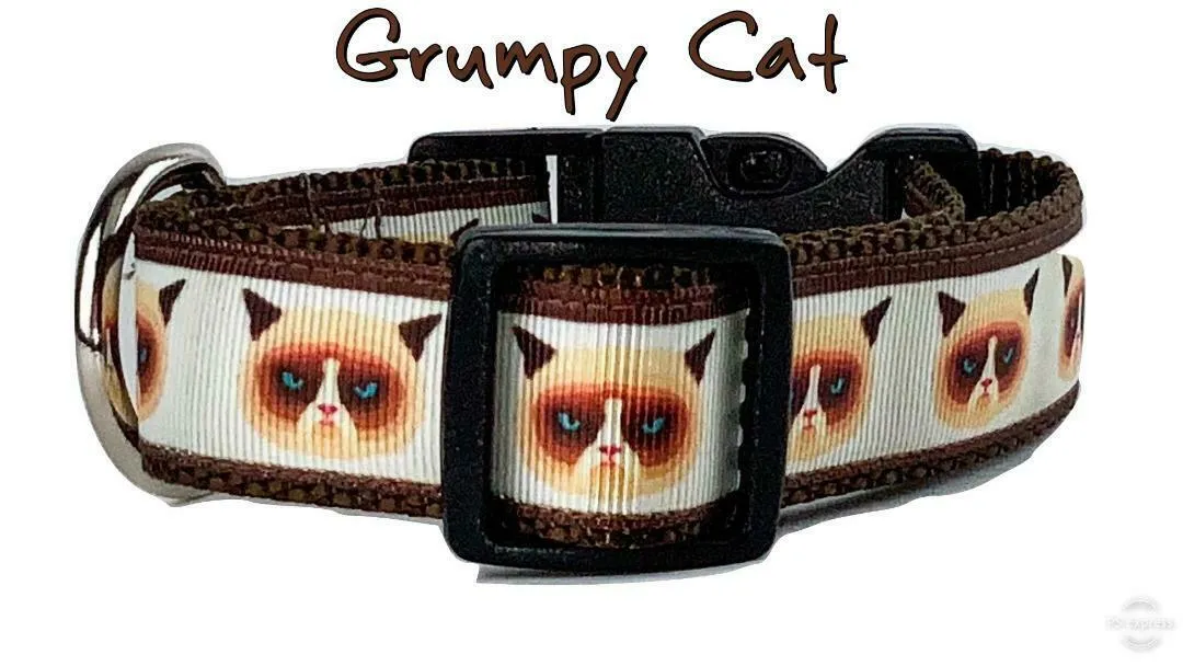 Grumpy Cat dog collar handmade adjustable buckle collar 1" wide or leash Petcollarshandmade