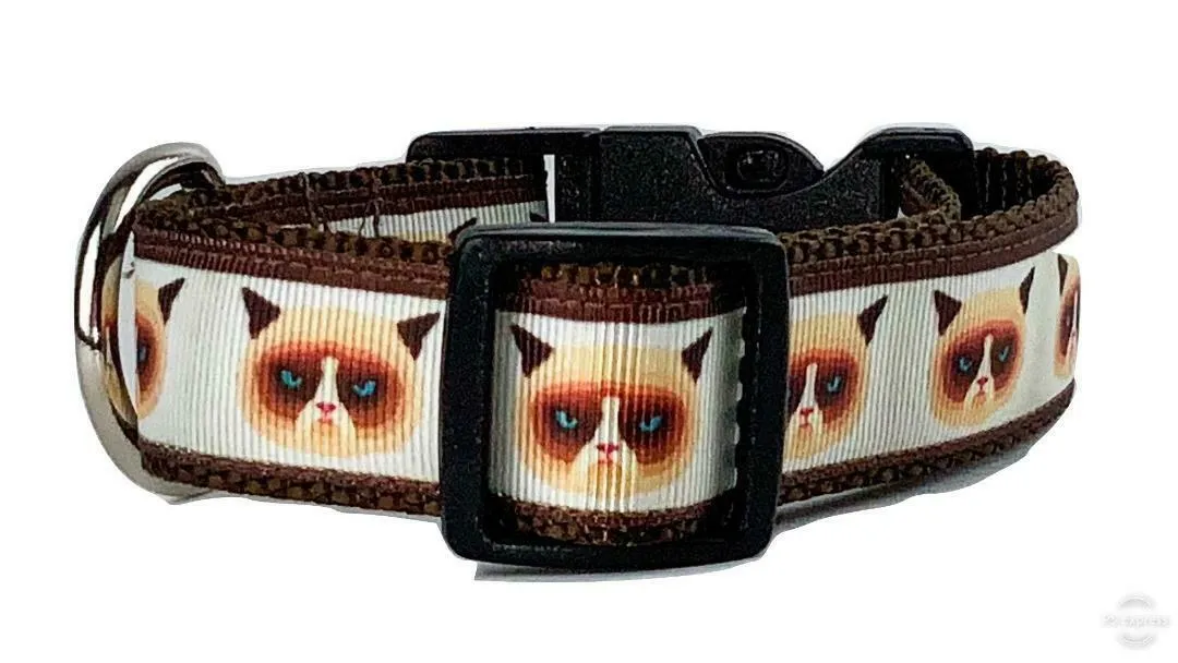 Grumpy Cat dog collar handmade adjustable buckle collar 1" wide or leash Petcollarshandmade