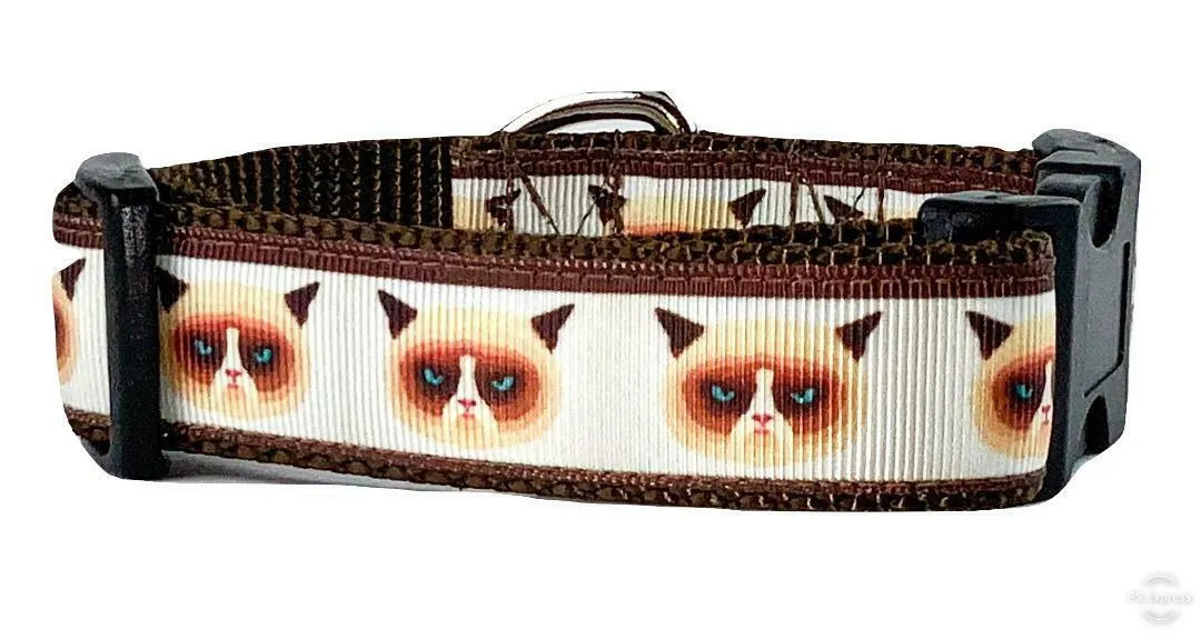 Grumpy Cat dog collar handmade adjustable buckle collar 1" wide or leash Petcollarshandmade