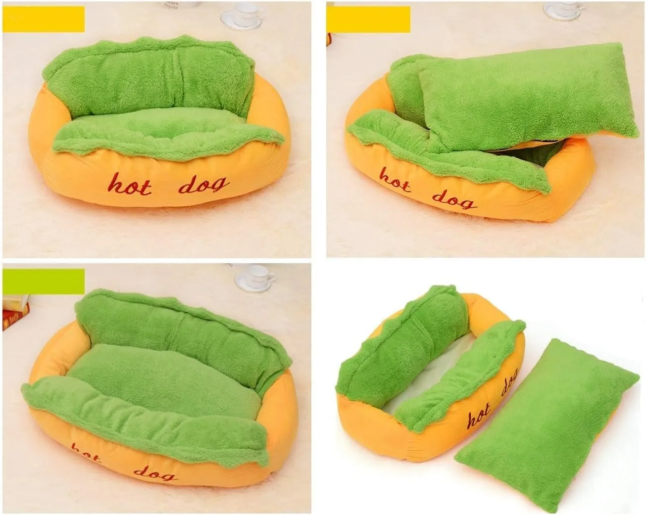Hot Dog Pet Bed - Warm Hot Dog Bed Removable Soft Indoor Lounger for Small Large Dogs
