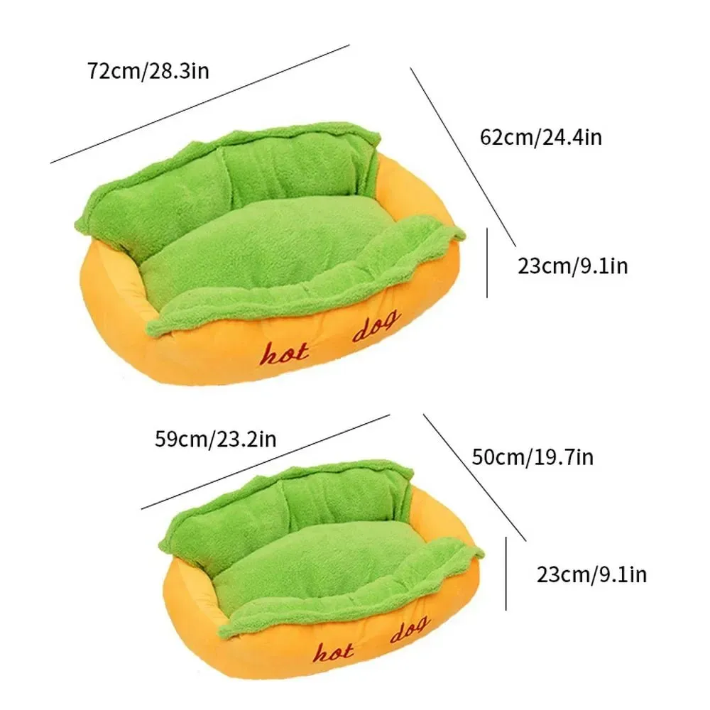 Hot Dog Pet Bed - Warm Hot Dog Bed Removable Soft Indoor Lounger for Small Large Dogs
