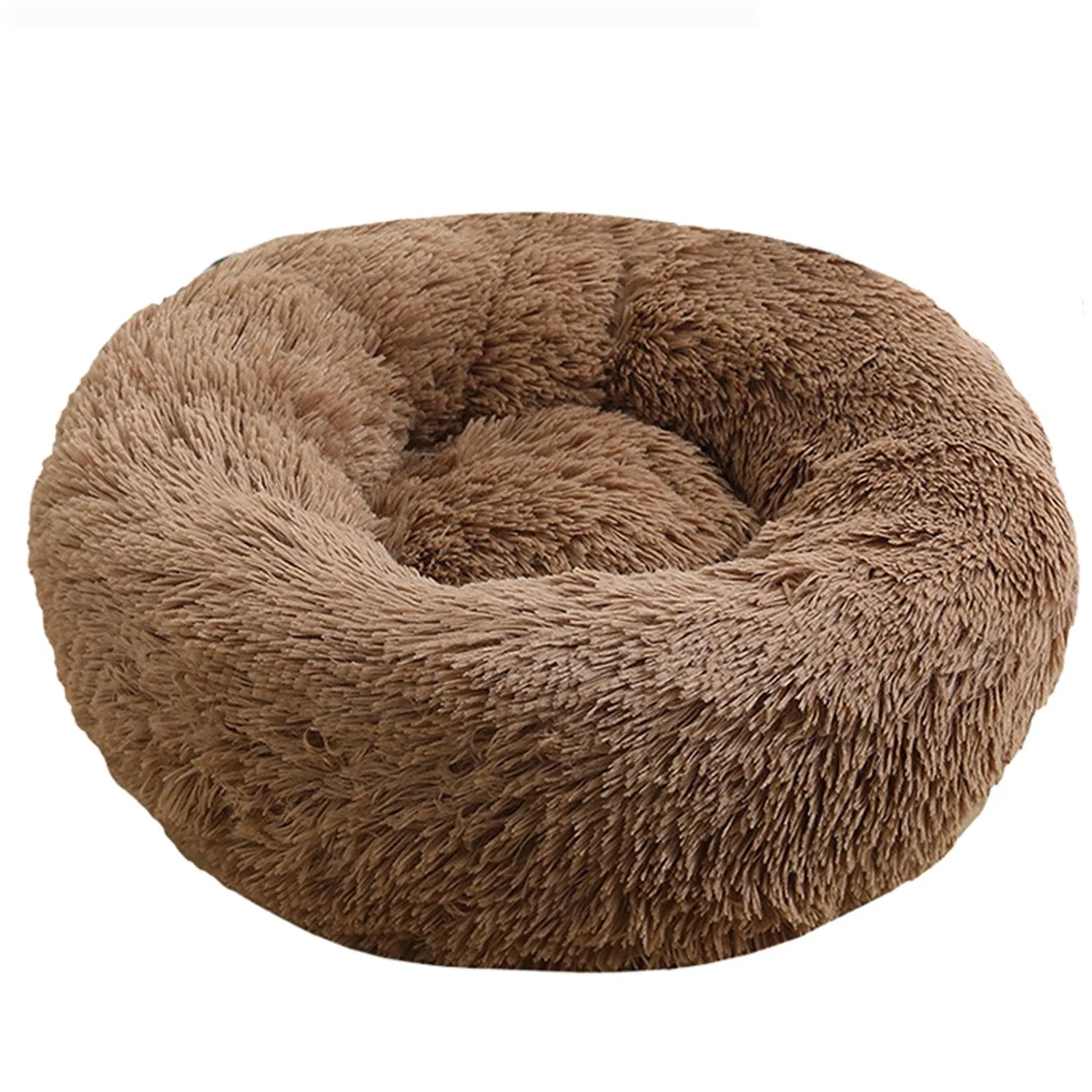 Pet Dog Bed Bedding Warm Plush Round Soft Dog Nest Light Coffee  XL 100cm