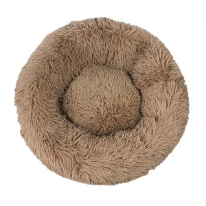 Pet Dog Bed Bedding Warm Plush Round Soft Dog Nest Light Coffee  XL 100cm