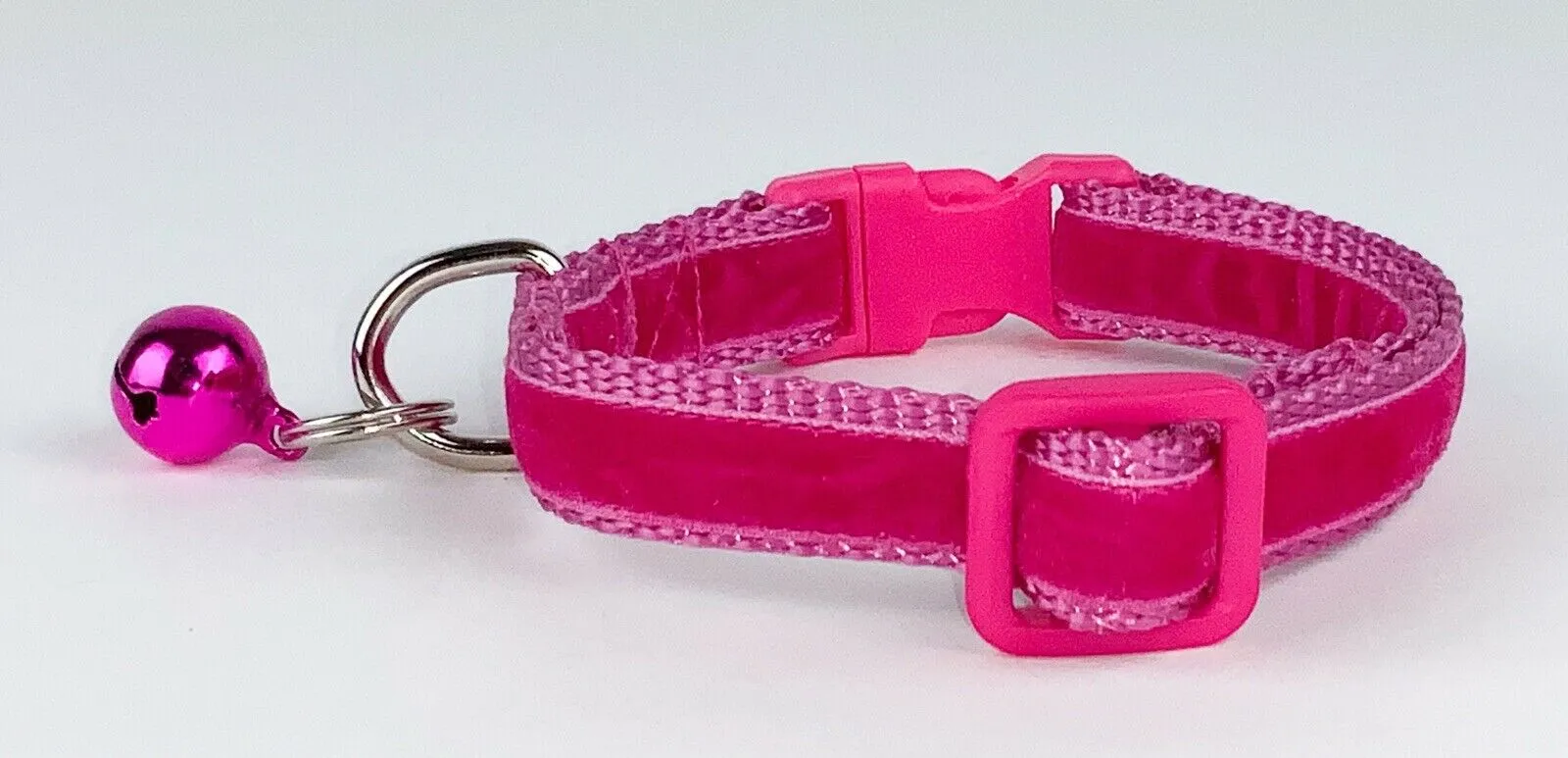 Pink Velvet cat & small dog collar 1/2" wide adjustable handmade bell or leash Petcollarshandmade