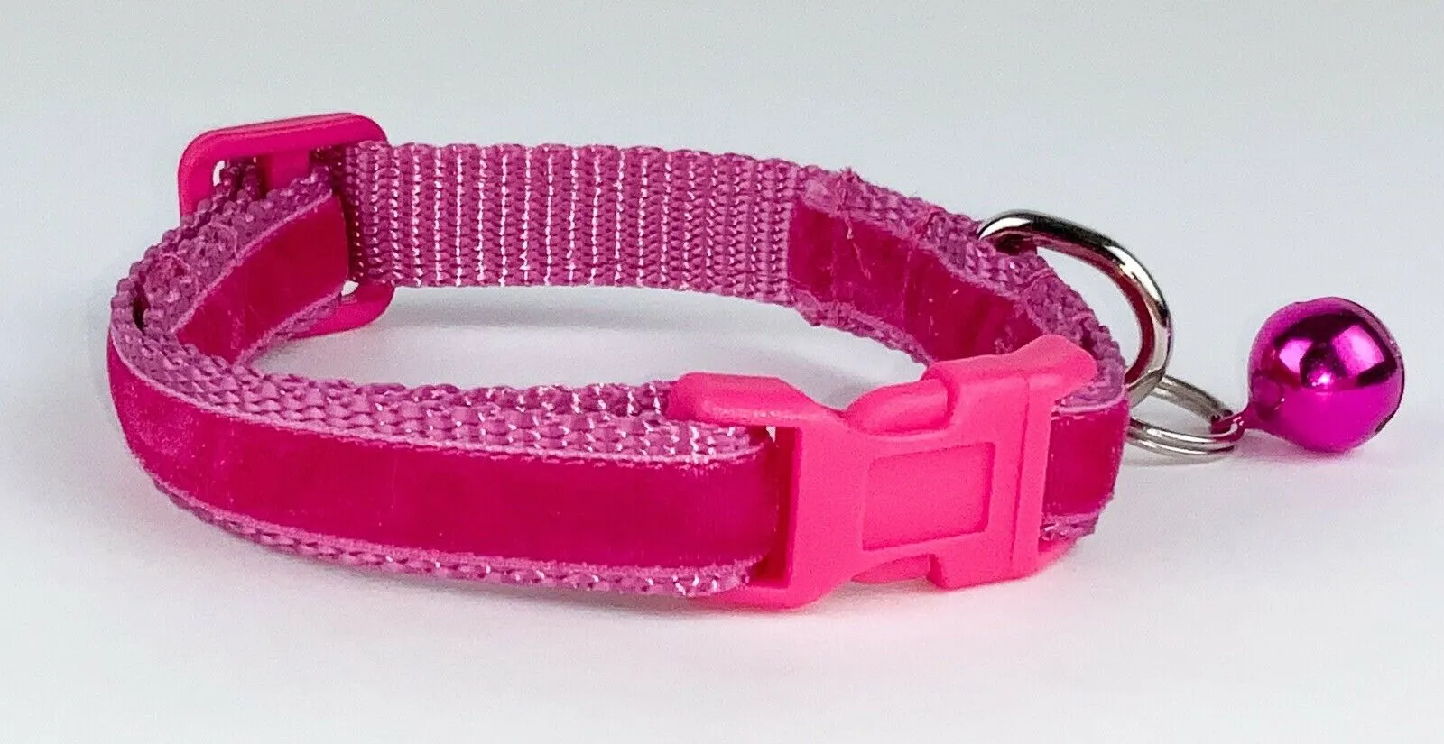 Pink Velvet cat & small dog collar 1/2" wide adjustable handmade bell or leash Petcollarshandmade
