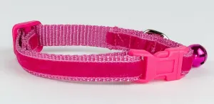 Pink Velvet cat & small dog collar 1/2" wide adjustable handmade bell or leash Petcollarshandmade