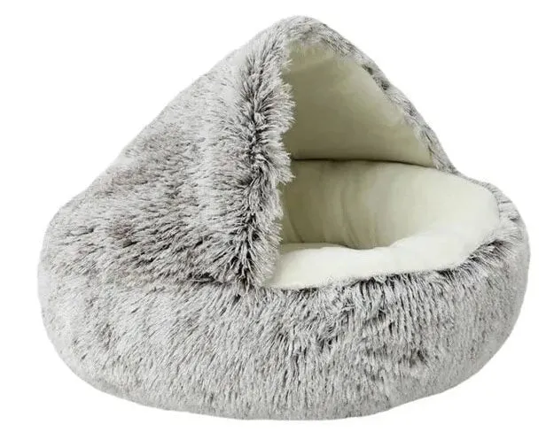 Plush Self-Warming Half-Moon Pet Bed - Cozy Gift for Cats, Dogs & Pet Lovers