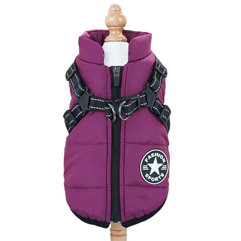 Waterproof Winter Dog Jacket with Built-in Harness