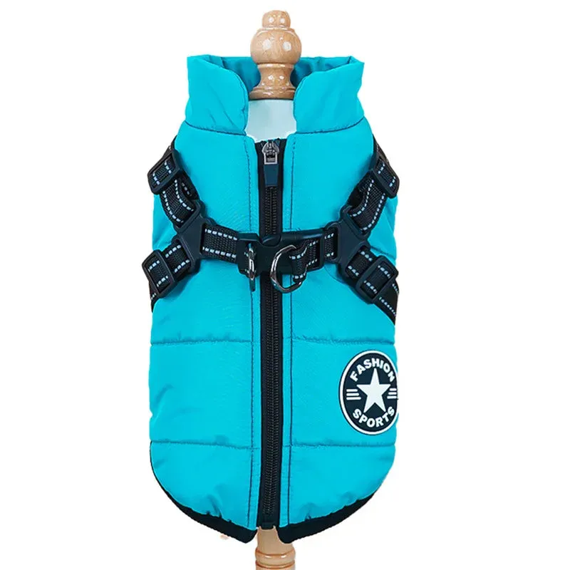 Waterproof Winter Dog Jacket with Built-in Harness