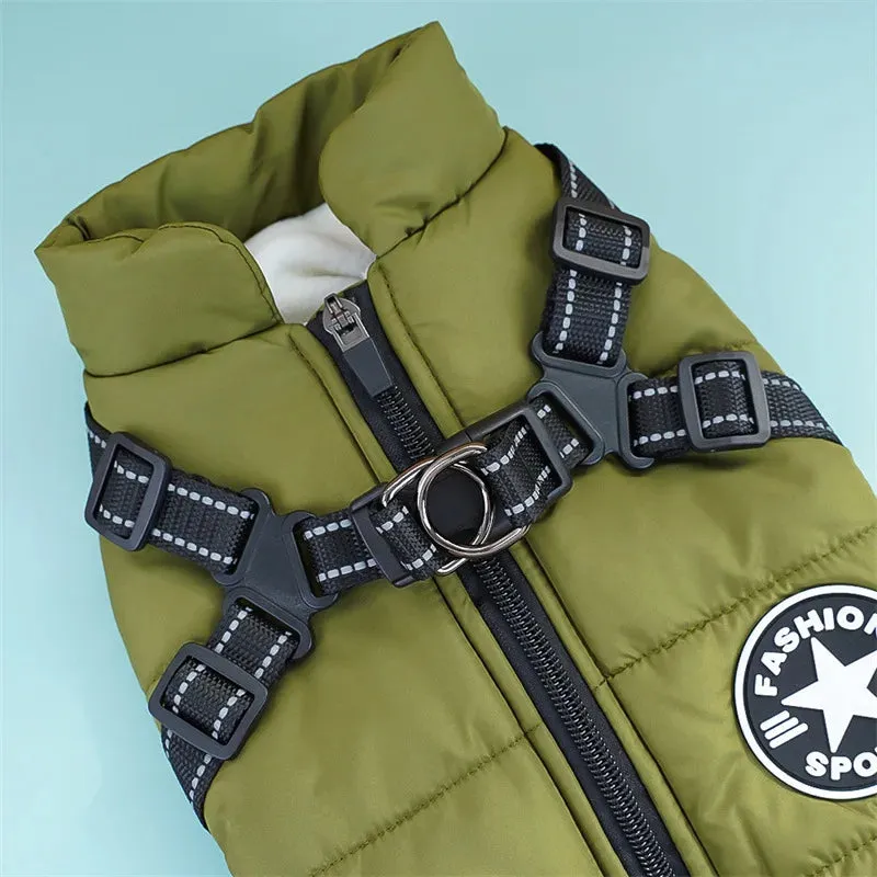 Waterproof Winter Dog Jacket with Built-in Harness