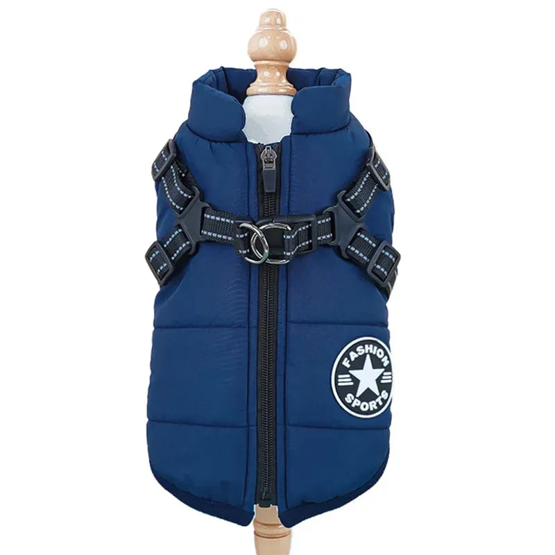 Waterproof Winter Dog Jacket with Built-in Harness