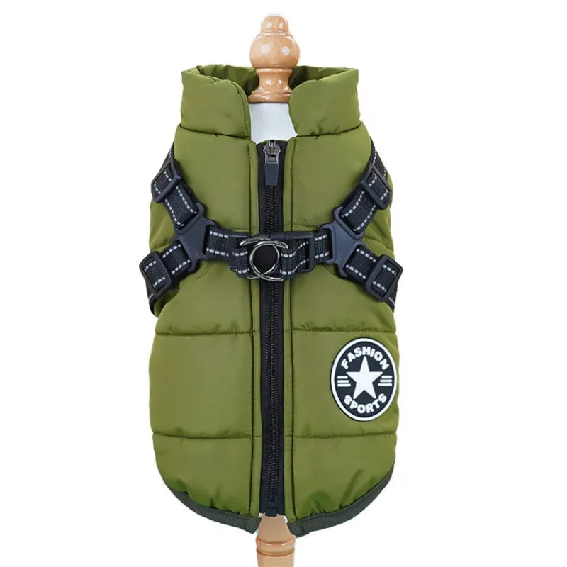 Waterproof Winter Dog Jacket with Built-in Harness