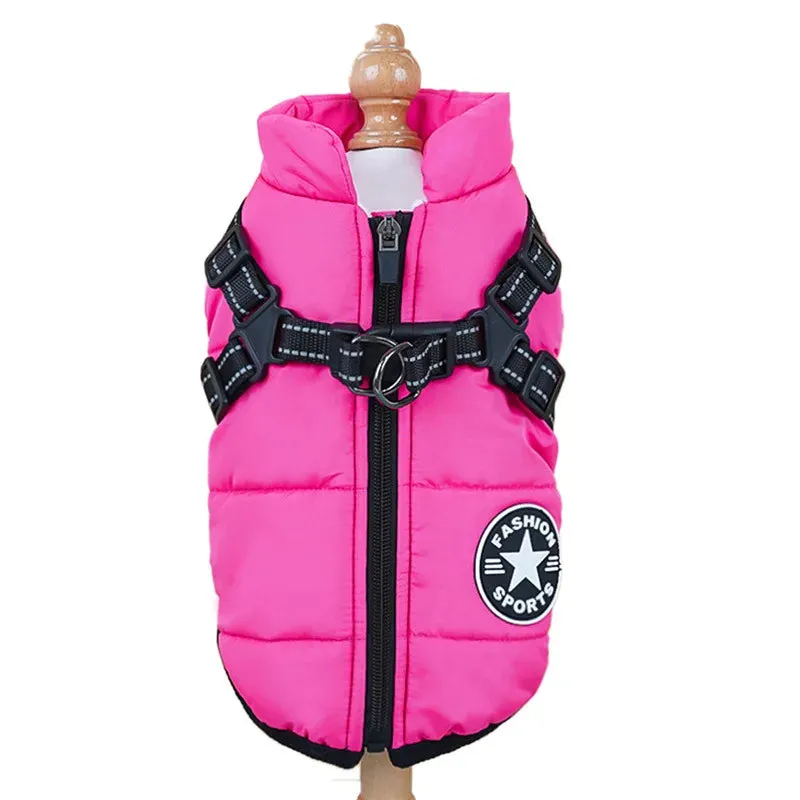 Waterproof Winter Dog Jacket with Built-in Harness