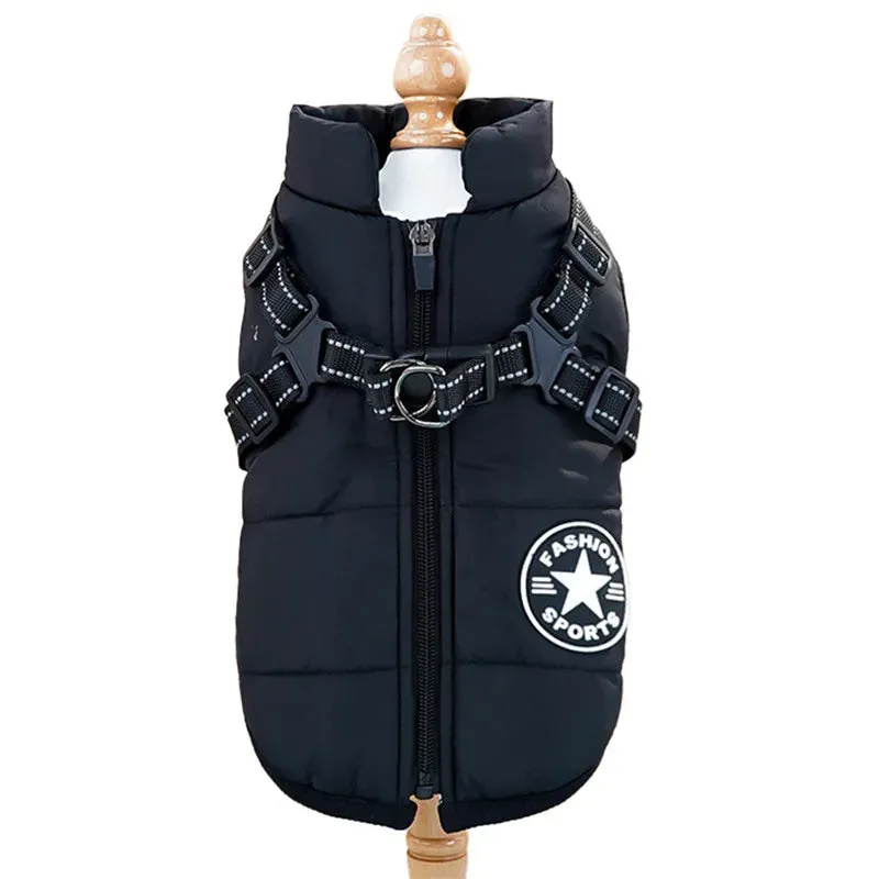 Waterproof Winter Dog Jacket with Built-in Harness