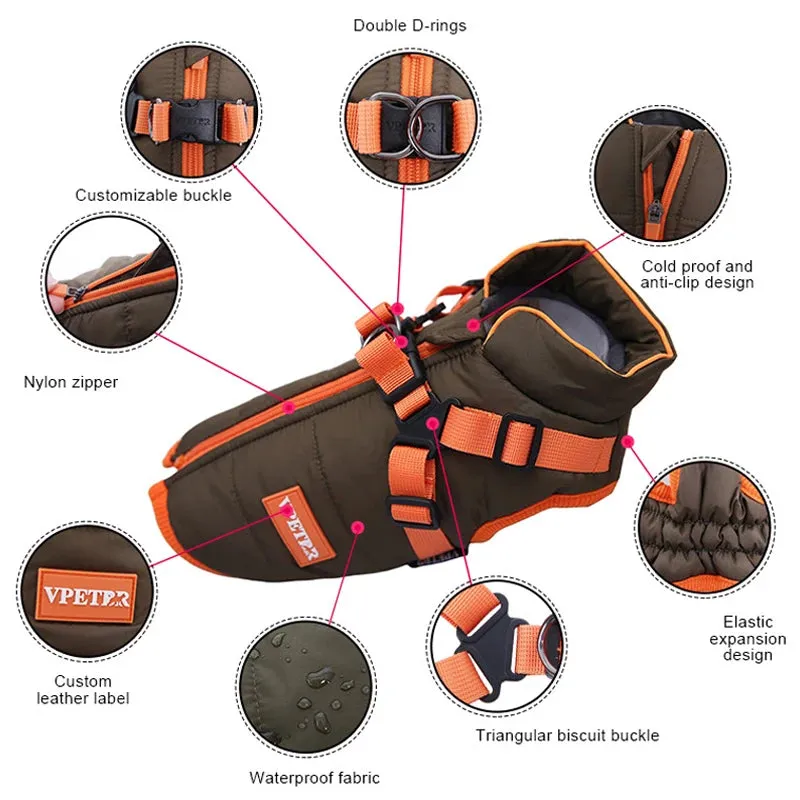 Waterproof Winter Jacket for Small Dogs with Harness