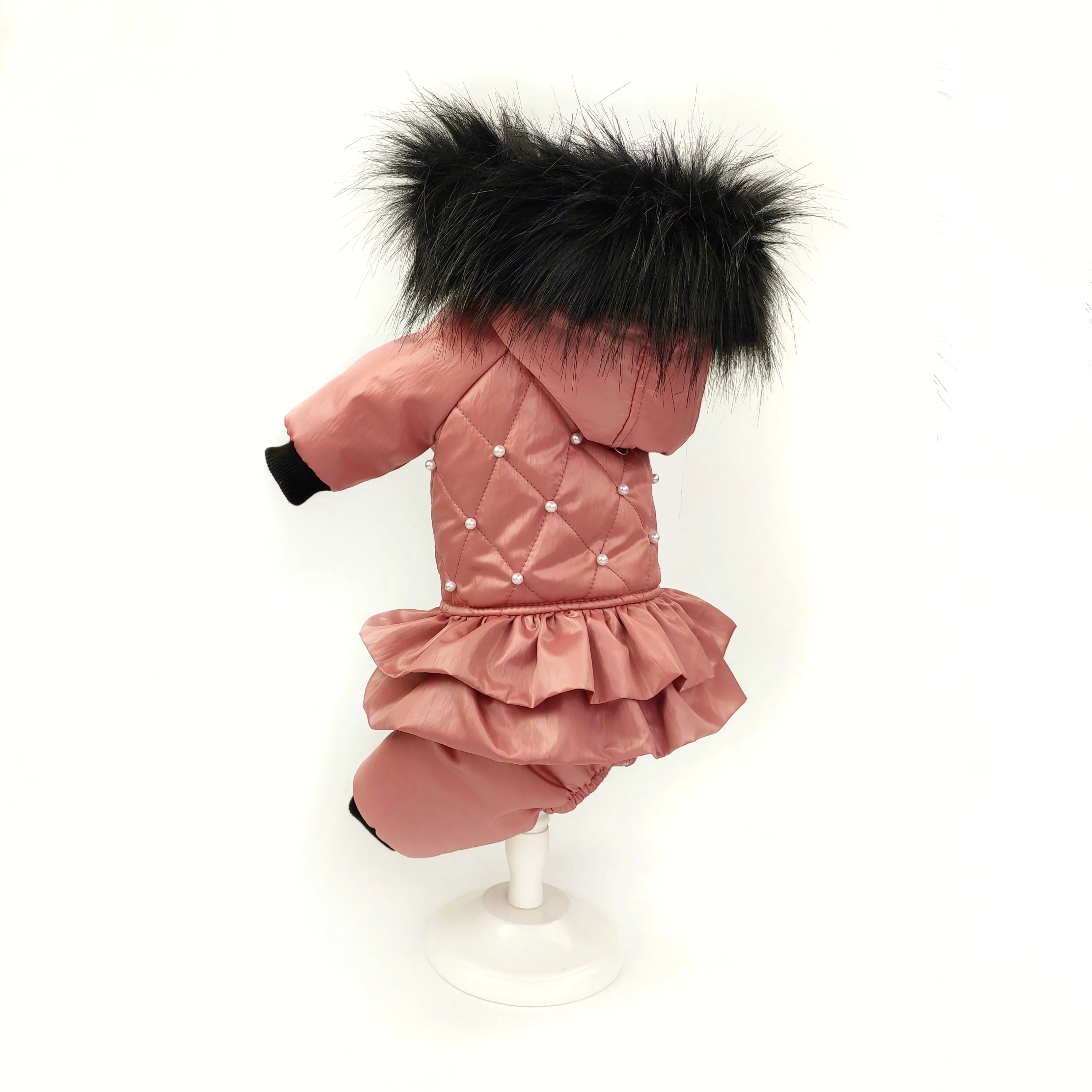 Winter waterproof dog overall with removable hood, warm pet snowsuit
