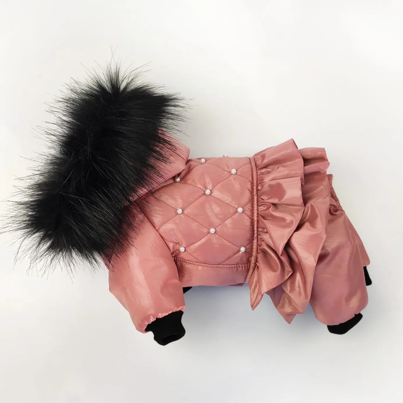 Winter waterproof dog overall with removable hood, warm pet snowsuit