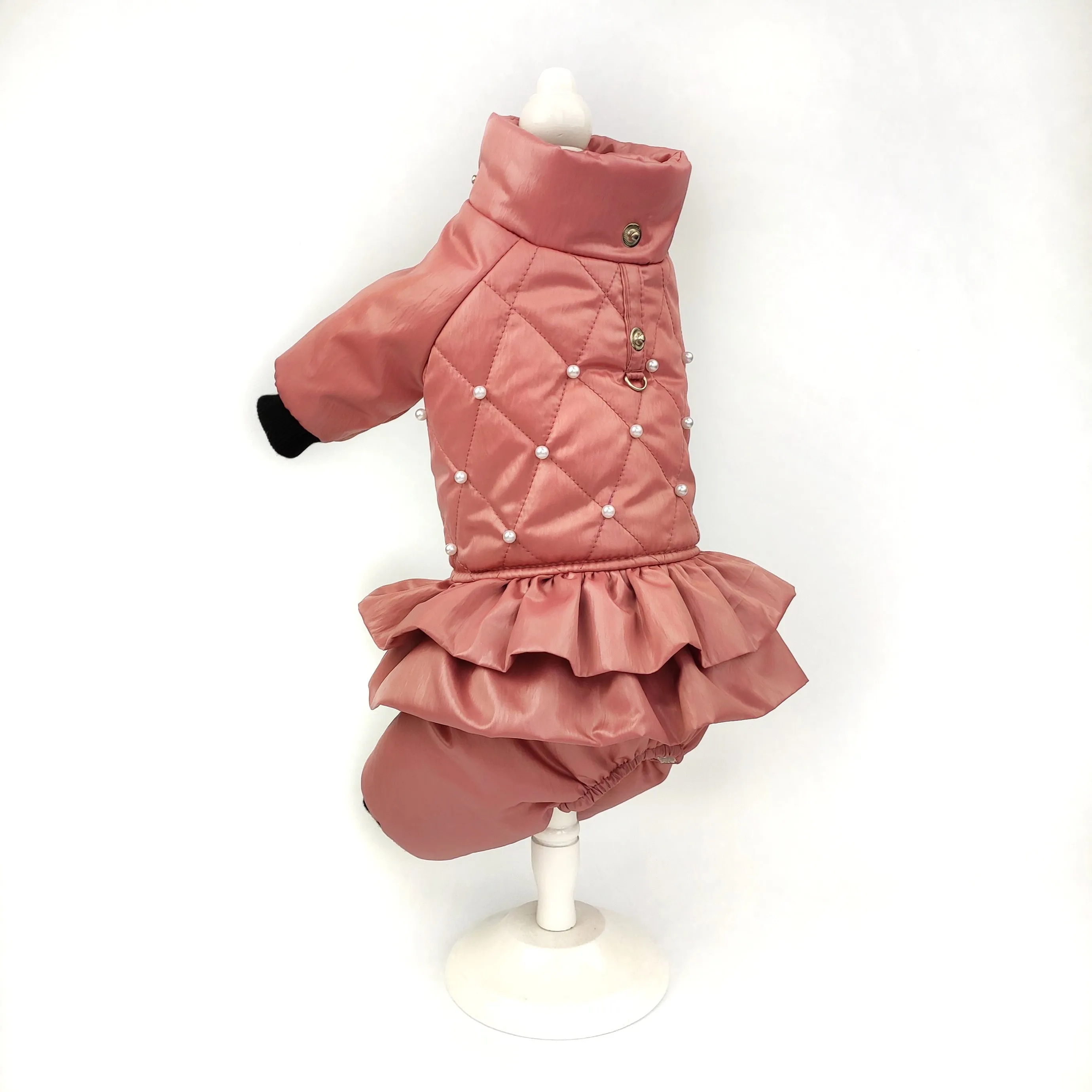 Winter waterproof dog overall with removable hood, warm pet snowsuit